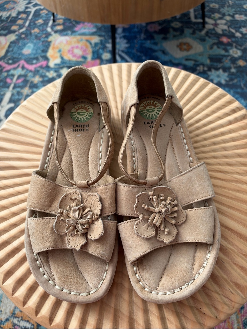 Earth Shoe Womens Gelron 2000 "Kalei" Floral Sandals Beige Tan Size 7.5